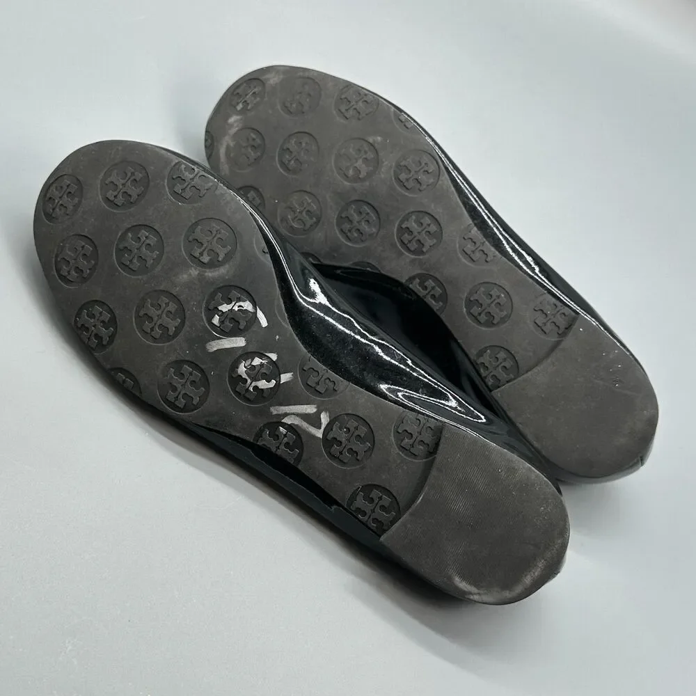 Tory Burch Reva Women's 6.5 Black Patent Leather Ballet Flats Slip-On Closed Toe